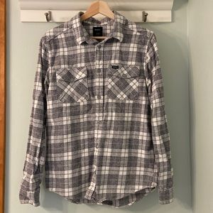 RVCA- Long sleeve button up flannel, plaid shirt.